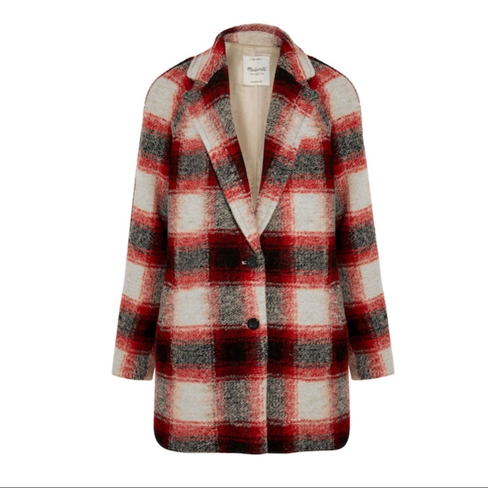 Madewell Cocoon Coat in red plaid